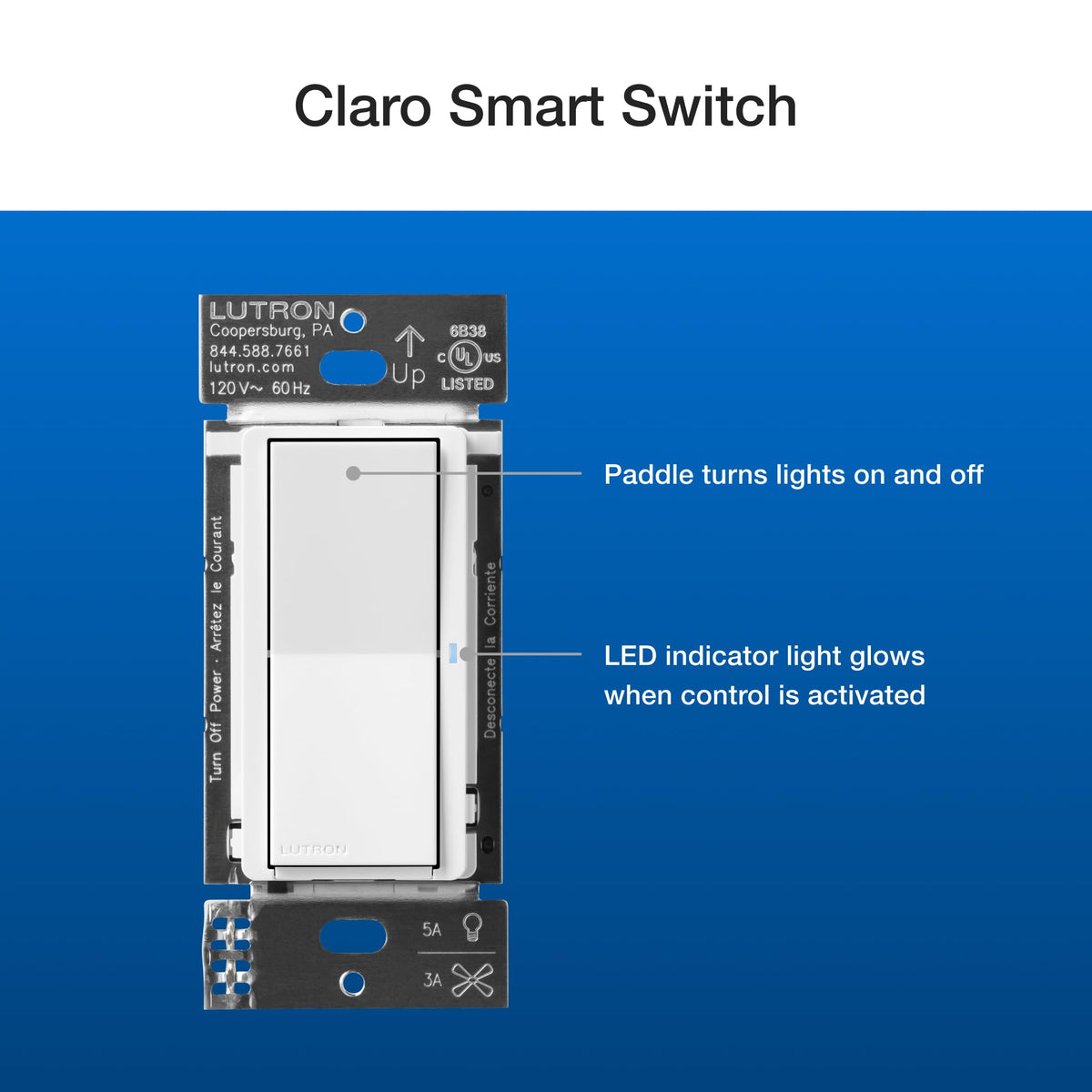 Lutron Claro coordinating wallplate matches existing switches for cohesive décor
