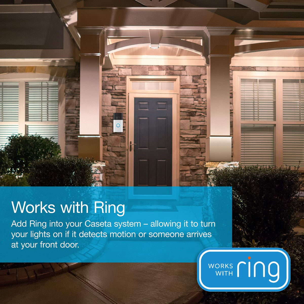 Works with Alexa, HomeKit, Google, and Ring for voice control.