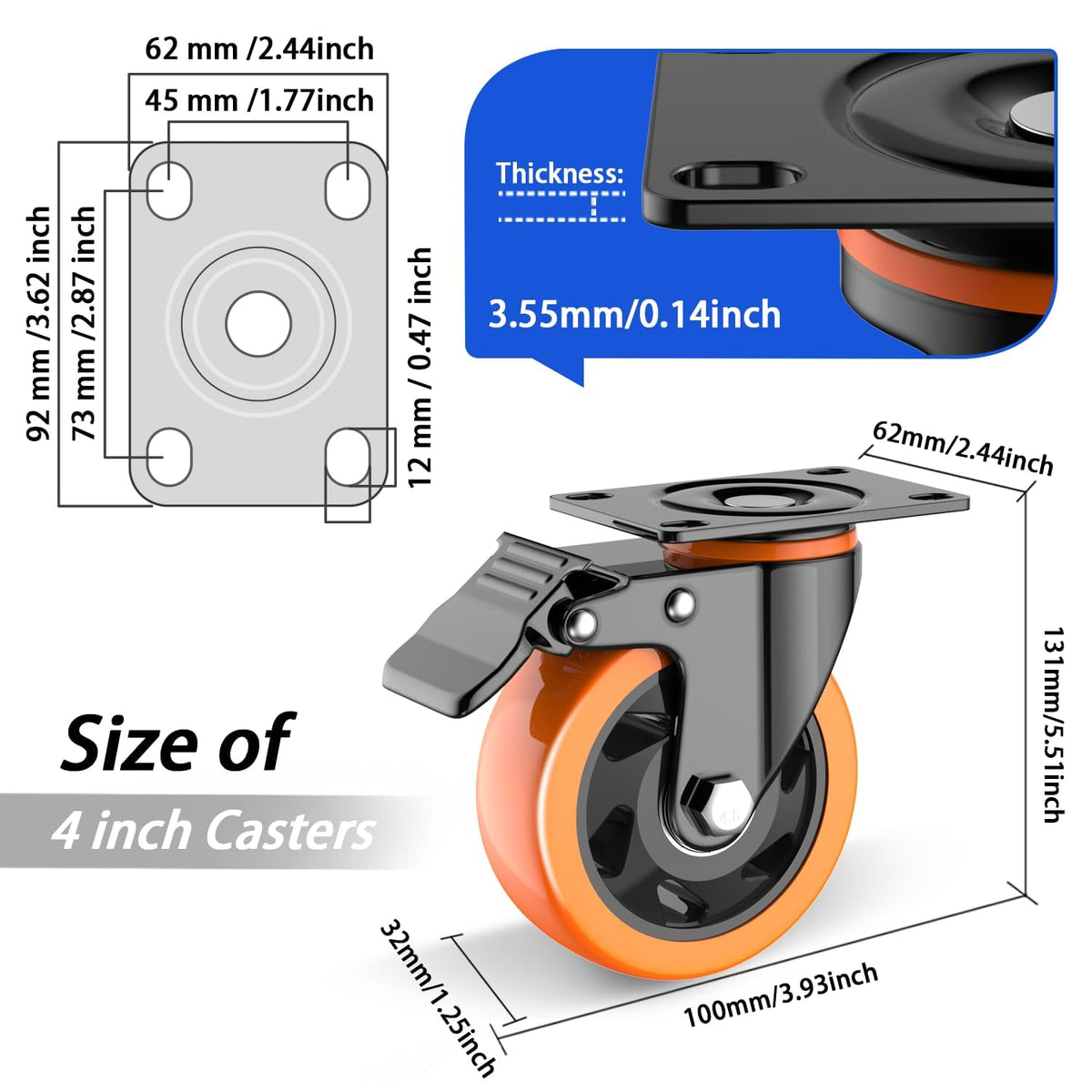 Lutumei 4in caster brake control demonstrates independent locking for stability