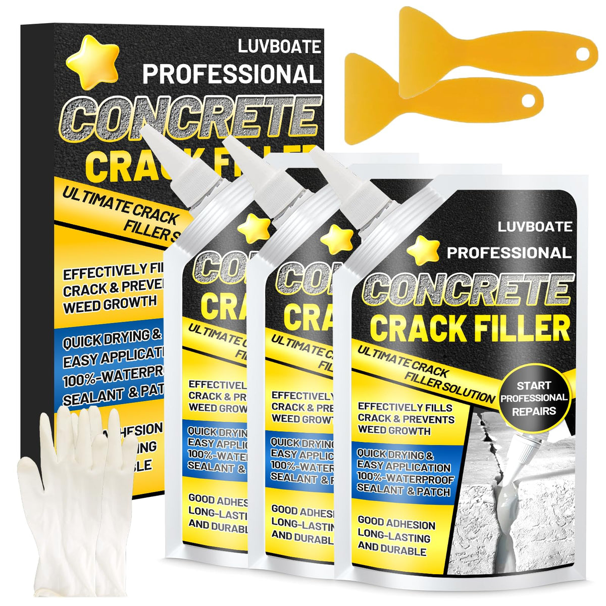 LUVBOATE concrete crack filler bottle pour for driveway repairs.