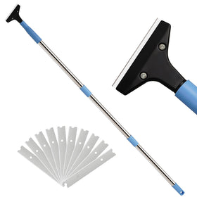 Luvenia heavy-duty floor scraper with extended handle for easier reach.