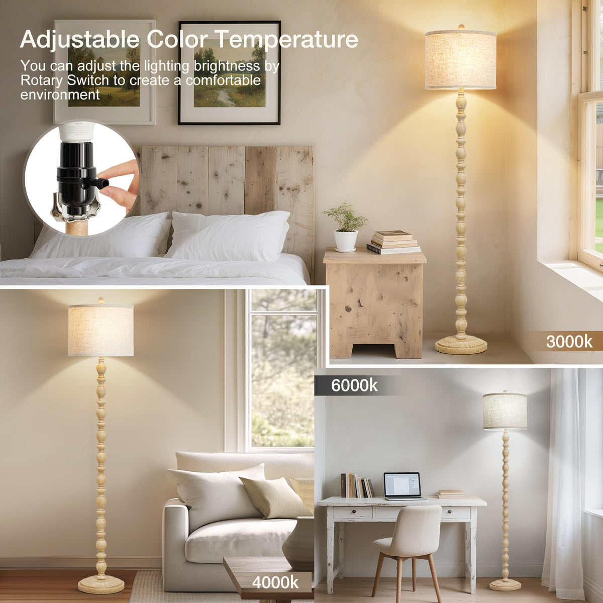 Luvkczc 62-inch lamp rotary switch enables easy color temperature control.