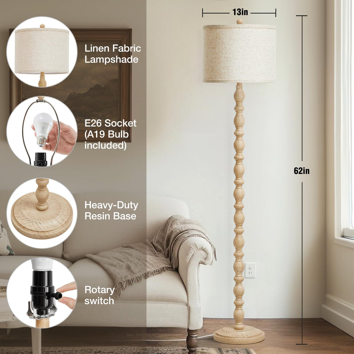 Luvkczc floor lamp shade highlights soft, glare-free lighting for relaxed reading.