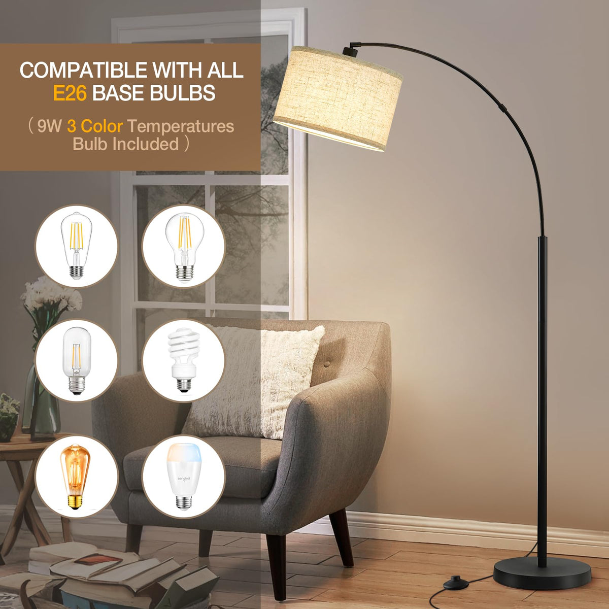 Luvkczc arc floor lamp foot switch keeps hands free during adjustments.