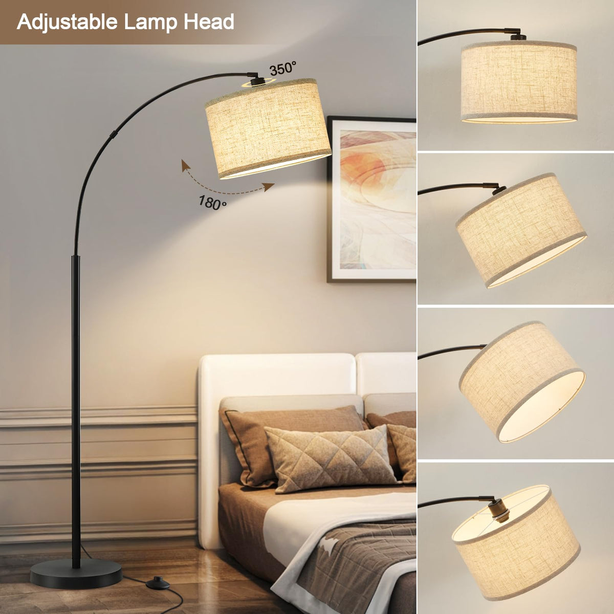 Luvkczc arc floor lamp head tilt enables flexible lighting for tasks.