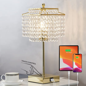 Luvkczc crystal touch table lamp base shown with tap control at night for easy use.
