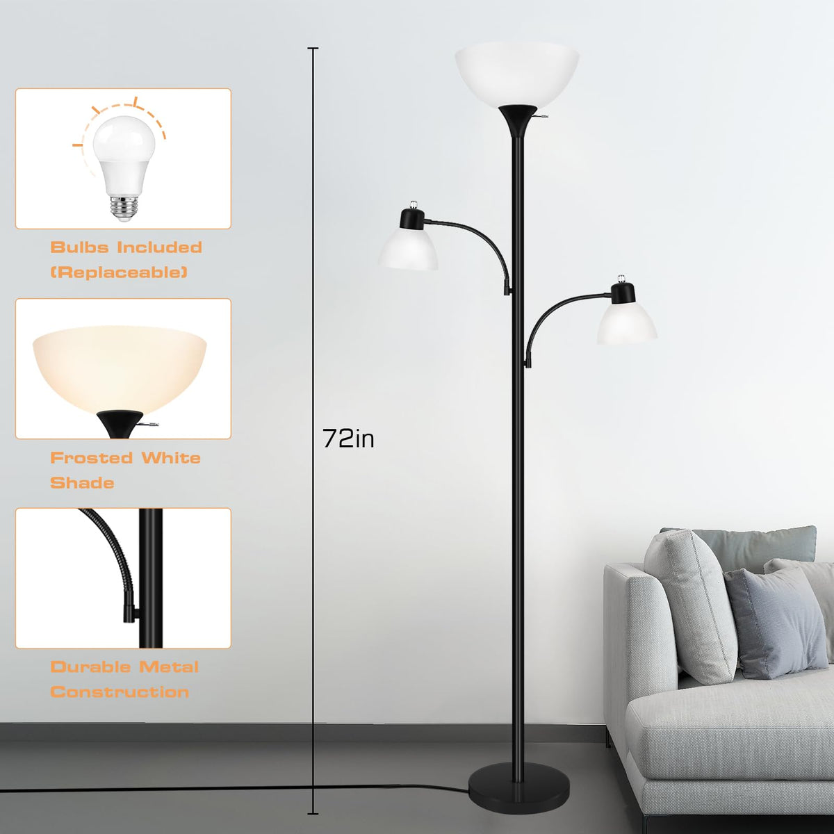 Luvkczc floor lamp with adjustable reading heads for versatile task lighting.