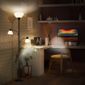 Luvkczc bedside reading setup with a tall floor lamp for comfort.