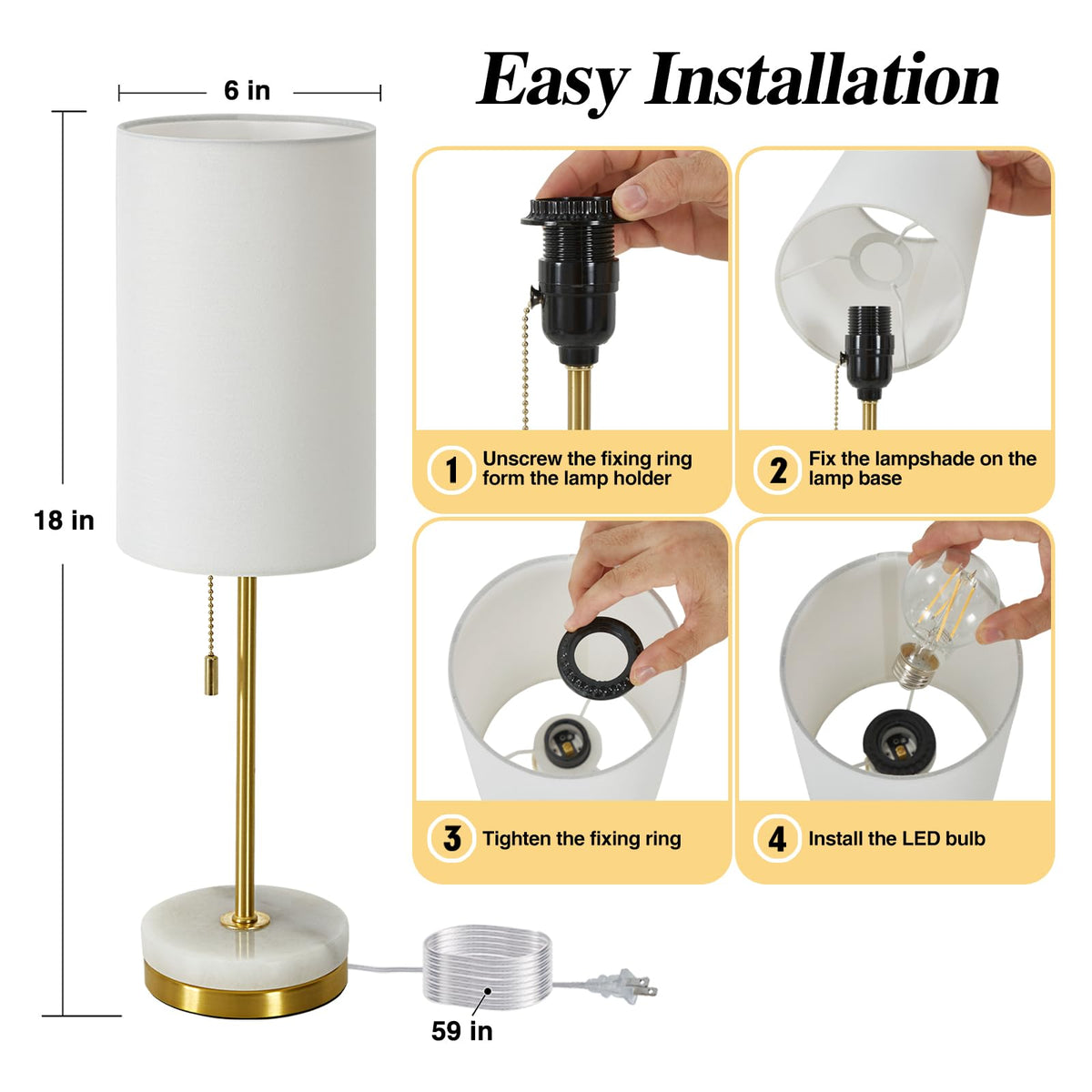 Luvkczc nightstand lamp with pull-chain for easy control