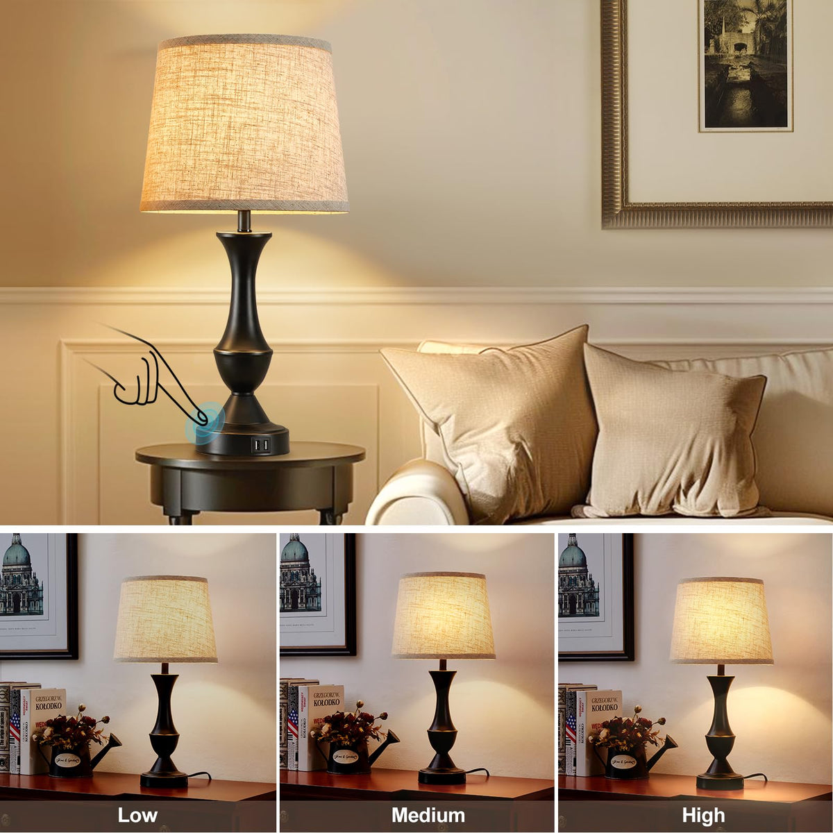 Luvkczc touch-dimmable lamp with three brightness levels.