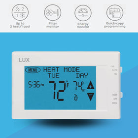 Lux TX9600TS programmable schedule setup illustrates flexible weekly programming.
