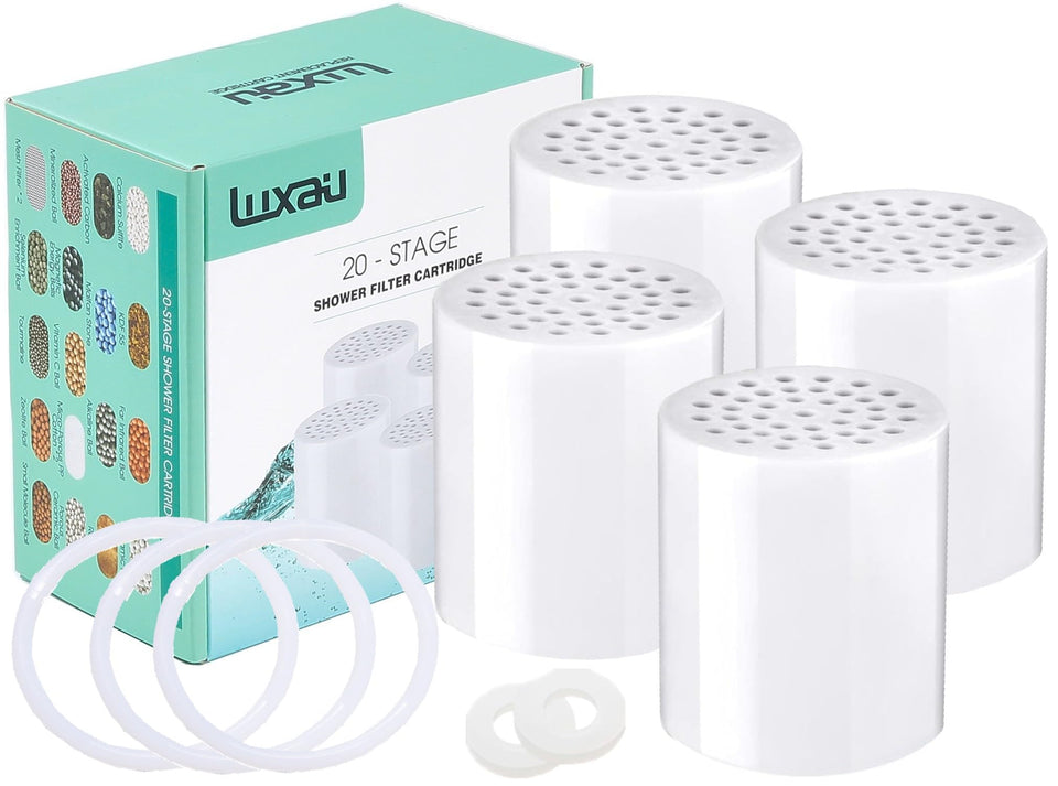 Luxau 4-pack 20-stage shower filter cartridges for multi-stage systems.