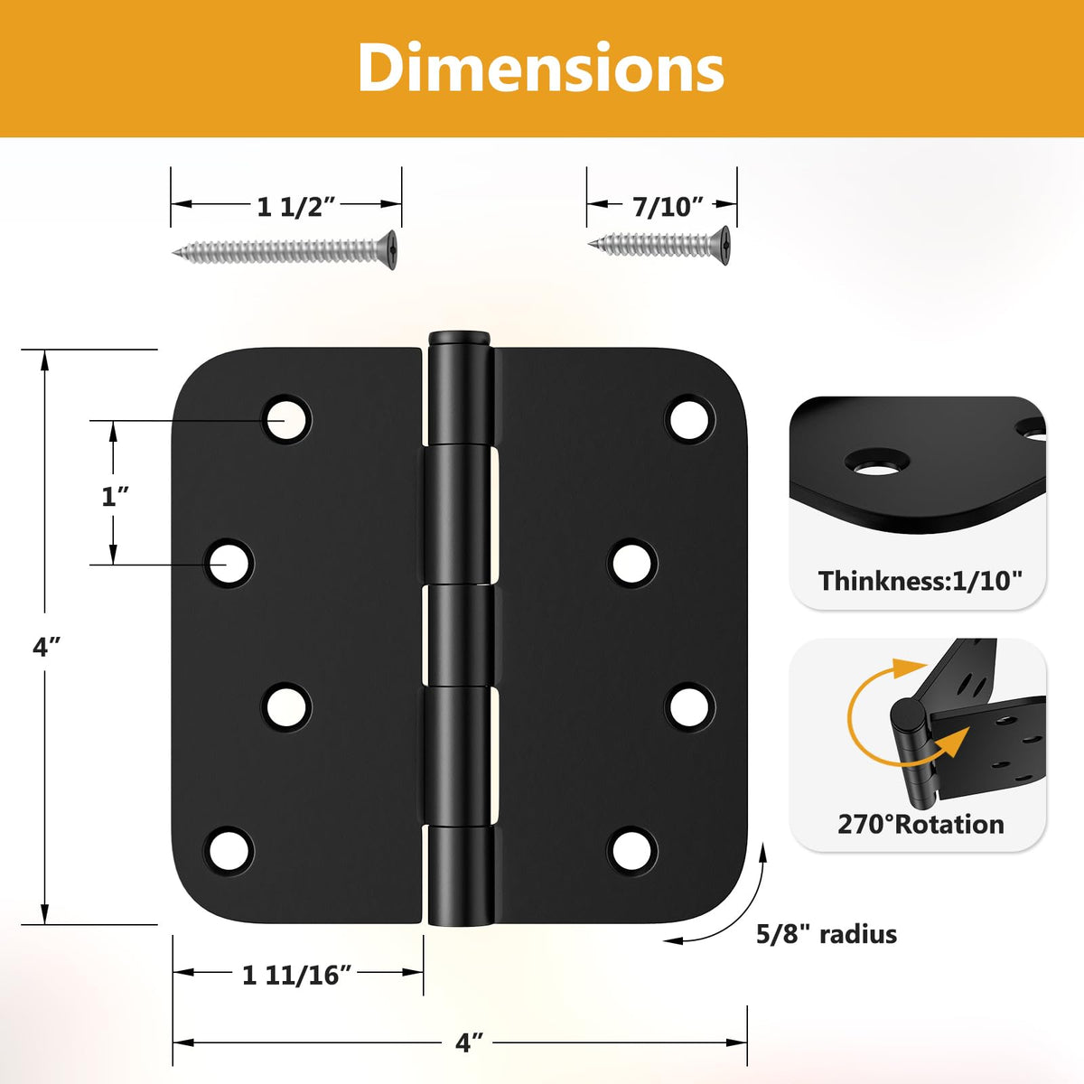 Luxbaro 4-inch hinge with 5/8 radius for smooth operation