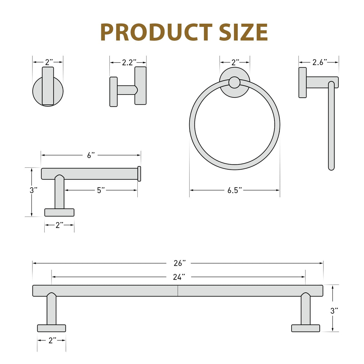 Luxbaro brushed gold towel bar with 24-inch hanging length for two towels
