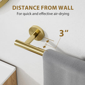 Luxbaro towel bar with three-inch-from-wall distance promotes quick towel drying