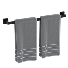 Luxbaro matte black towel bar with 24-inch hanging length for quick towel drying.