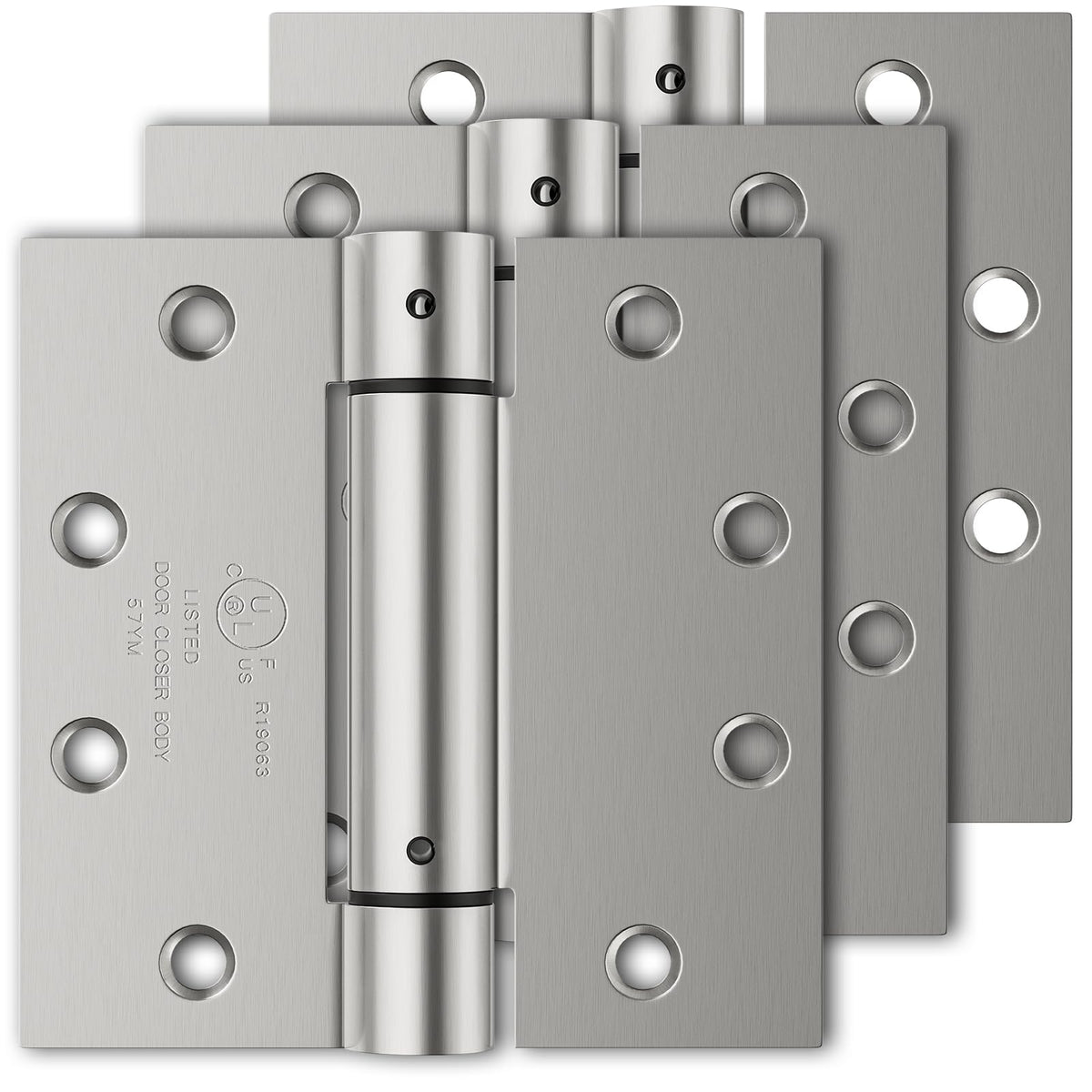 Luxbaro self-closing hinges front view showing 4.5 inch size and square corners with automatic closing.