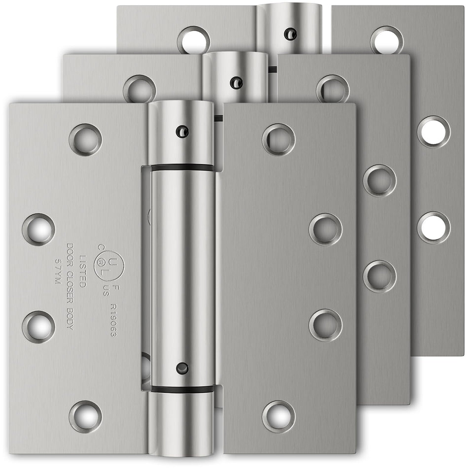 Luxbaro self-closing hinges front view showing 4.5 inch size and square corners with automatic closing.