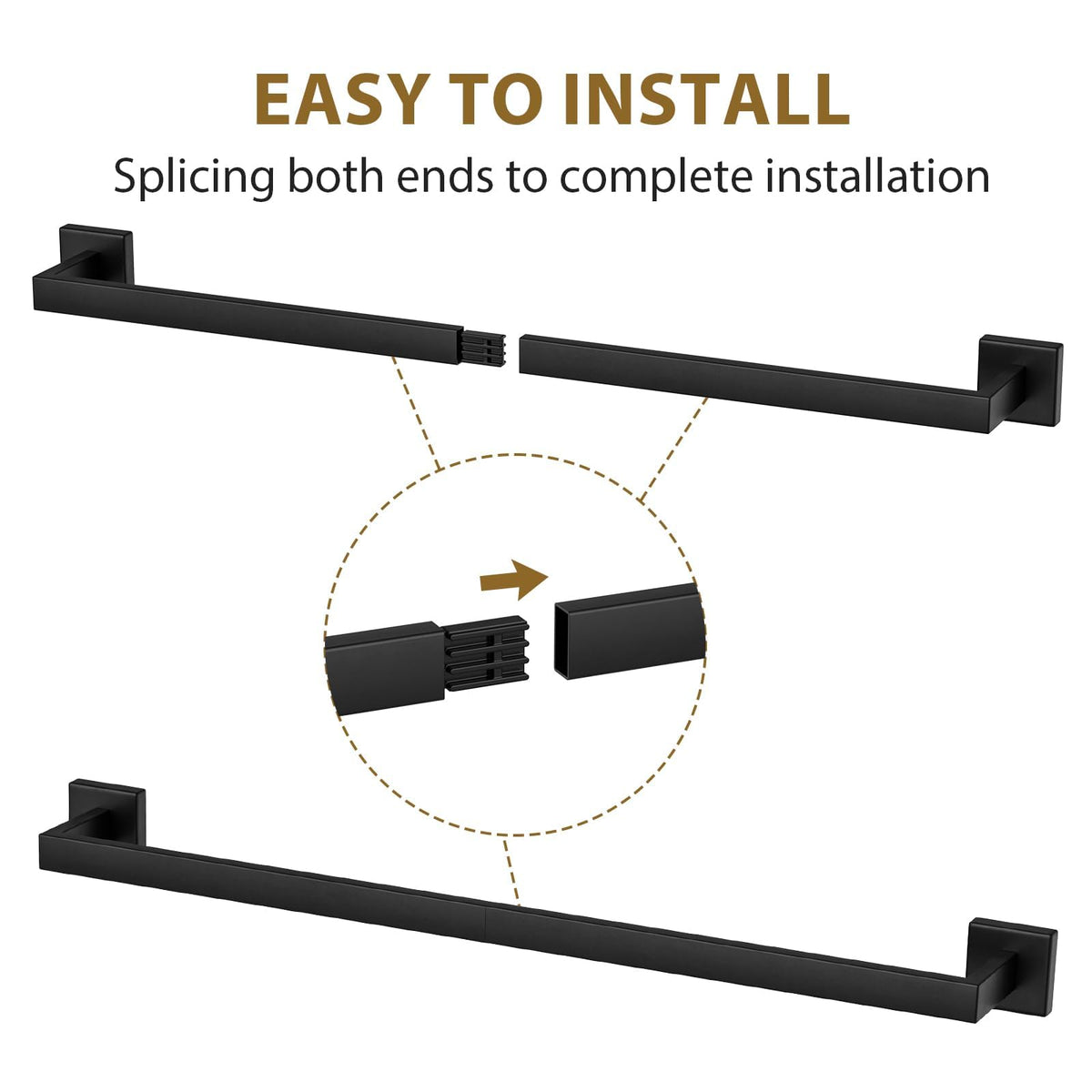 Towel bar shown with a 3-inch gap from the wall for air flow.