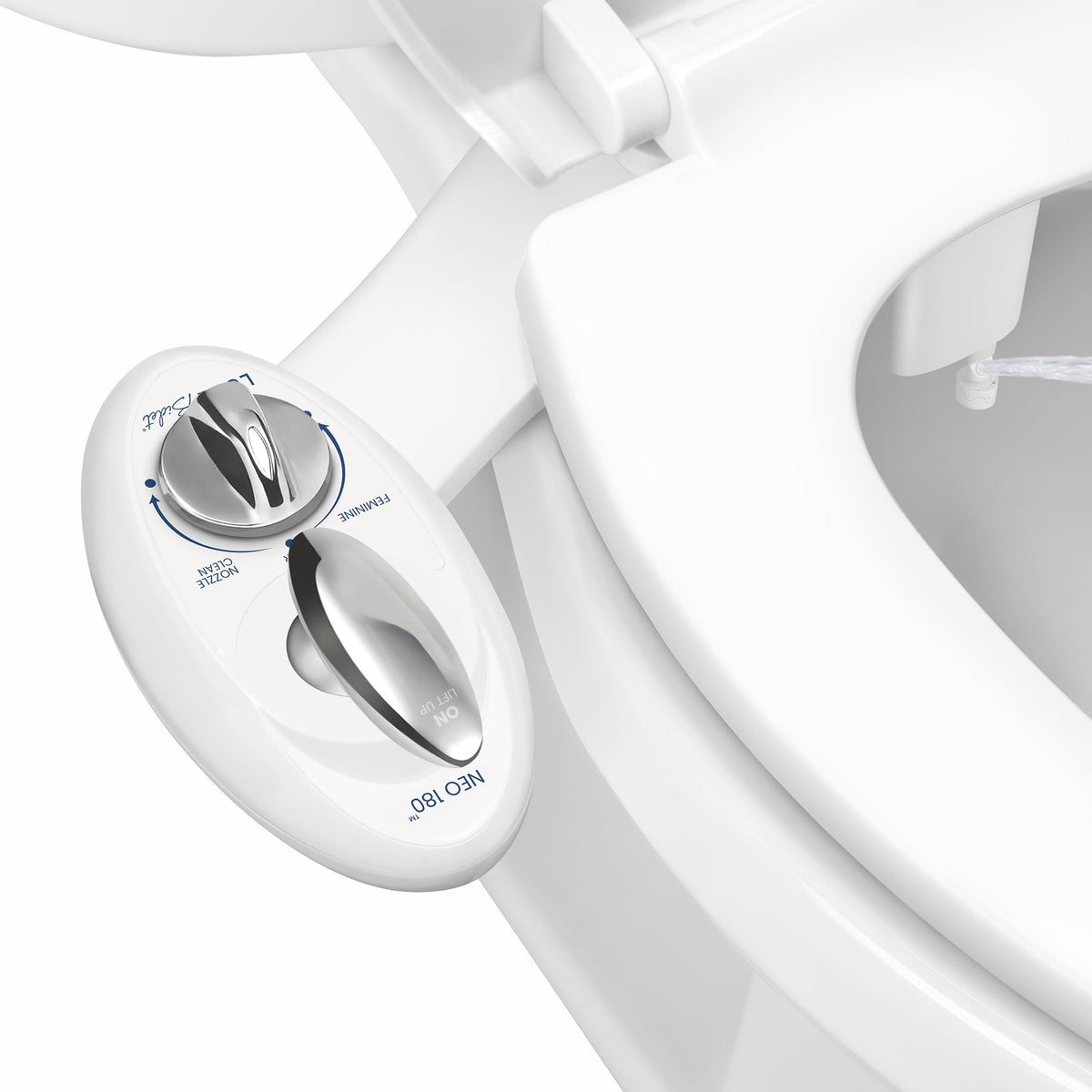 LUXE Bidet NEO 180 dual nozzle for precise rear wash and enhanced cleanliness.