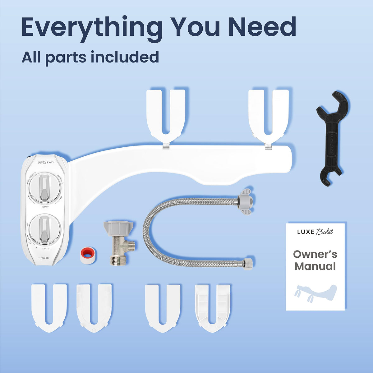 Stainless steel hinges allow post-install adjustments for LUXE Bidet NEO 185 Plus.