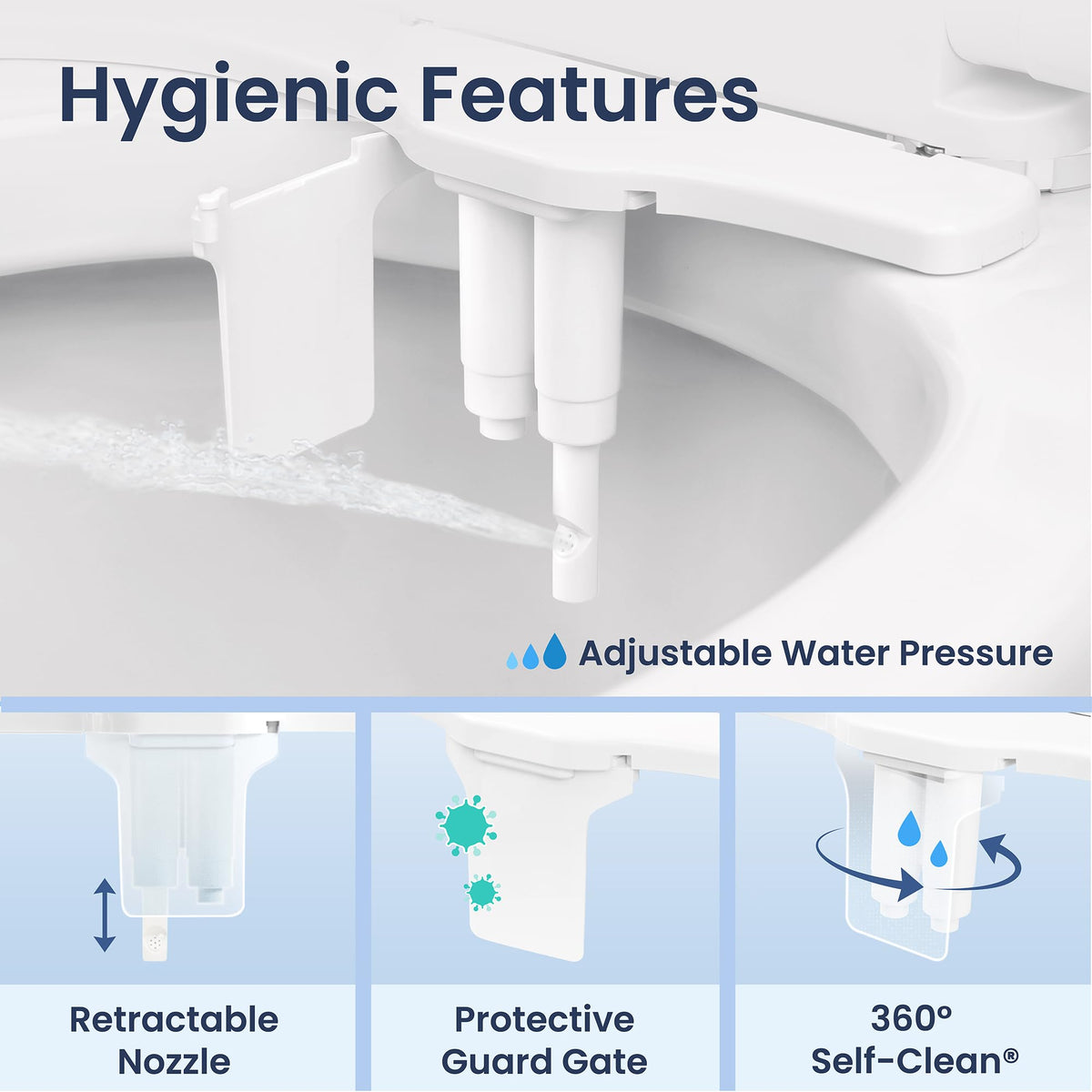 Slide-in installation of LUXE Bidet NEO 320 Plus without removing the seat.