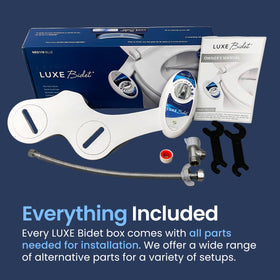 LUXE Bidet NEO 110 side view demonstrates easy, tool-free installation on standard toilets.