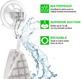 Luxear suction hooks offer a clear, durable design for bathroom organization.