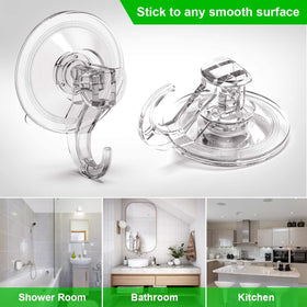 Luxear suction hooks on glass doors show versatile display options.