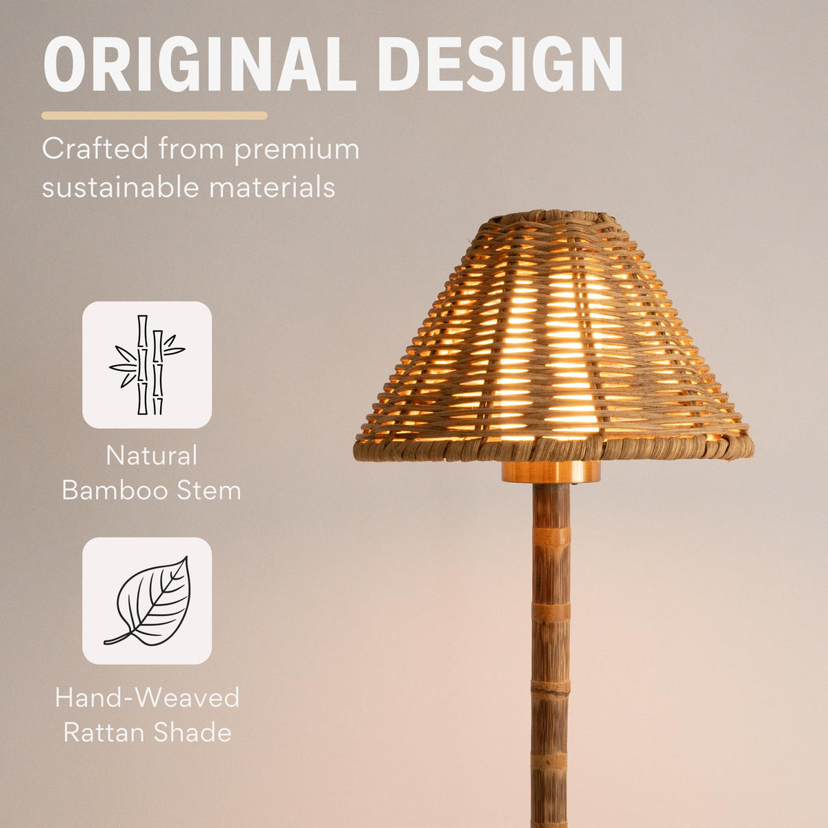 LUXELYKOS bamboo cordless lamp shade rattan highlights warm natural vibe