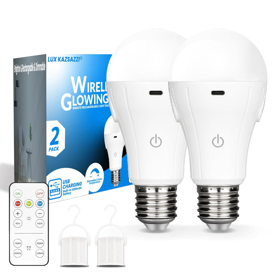 LUXKAZSAZZI WirelessGlow bulb in use showing warm ambient lighting for cozy evenings