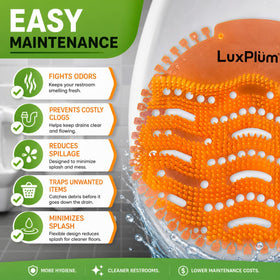 LuxPlum debris capture reduces clogs by catching debris before drains.