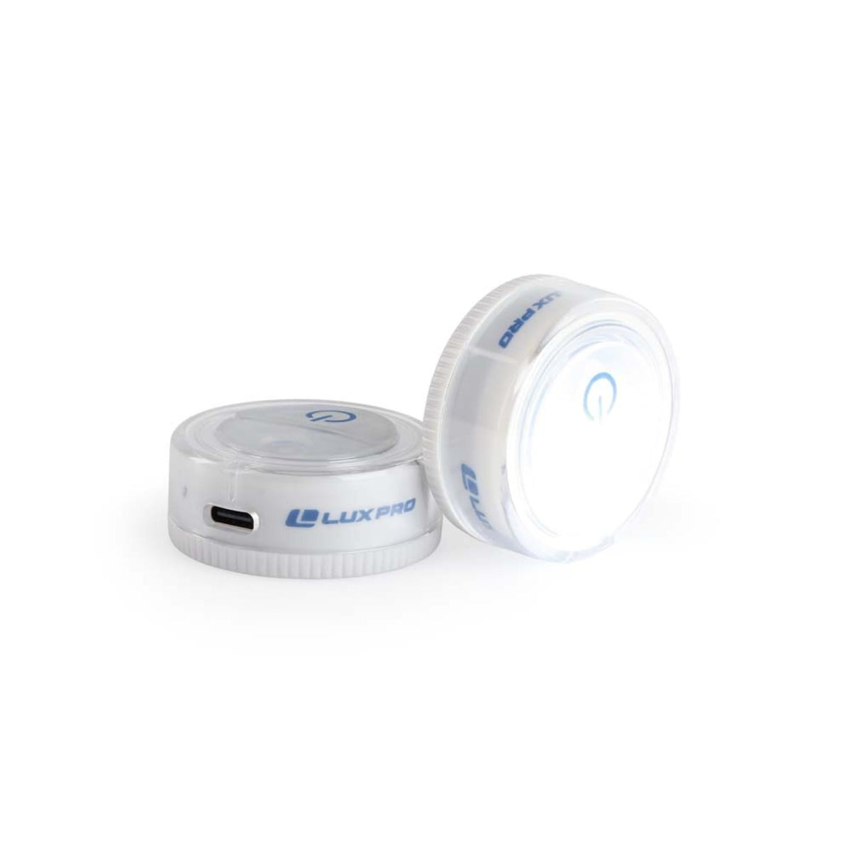 LuxPro adhesive puck light mounting keeps surfaces clean.