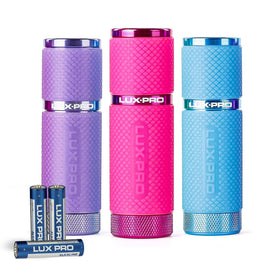 LUXPRO LP395 pink glow mini flashlight with rubber grip for easy night use