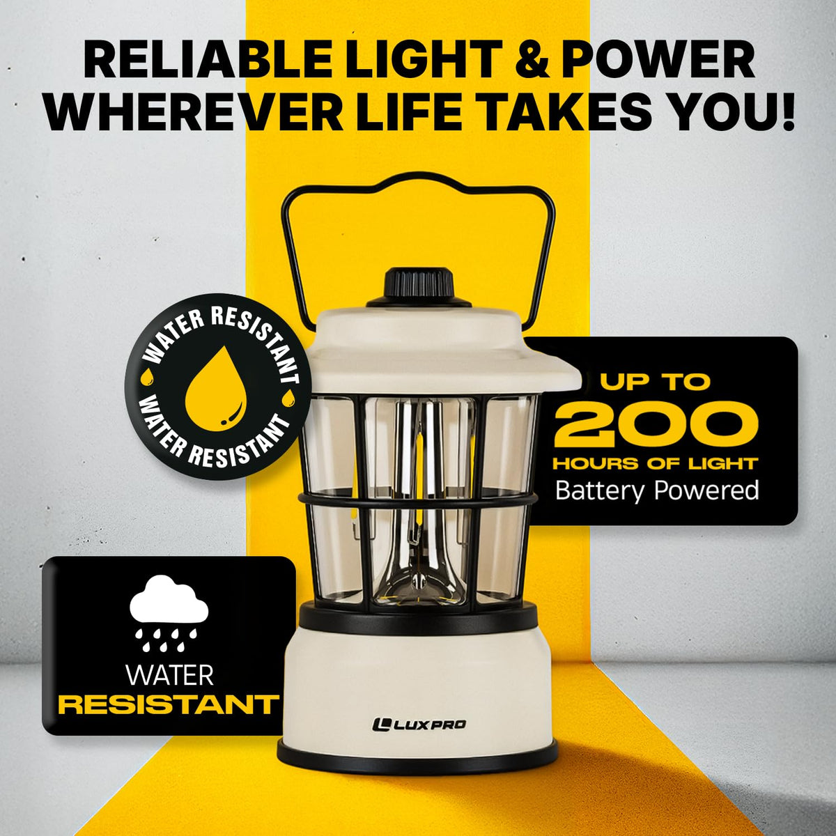 LUXPRO Retro LED Lantern battery compartment exposed for quick power changes
