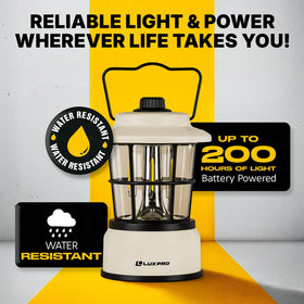 LUXPRO Retro LED Lantern battery compartment exposed for quick power changes