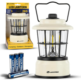 LUXPRO Retro LED Lantern beige packaging ready for emergency outdoor lighting