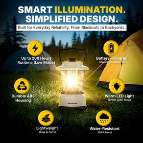 LUXPRO Retro LED Lantern hung for hands-free indoor or outdoor illumination