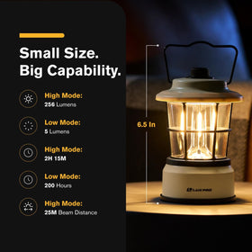 LUXPRO Retro LED Lantern glows warm in low mode for comfortable night lighting