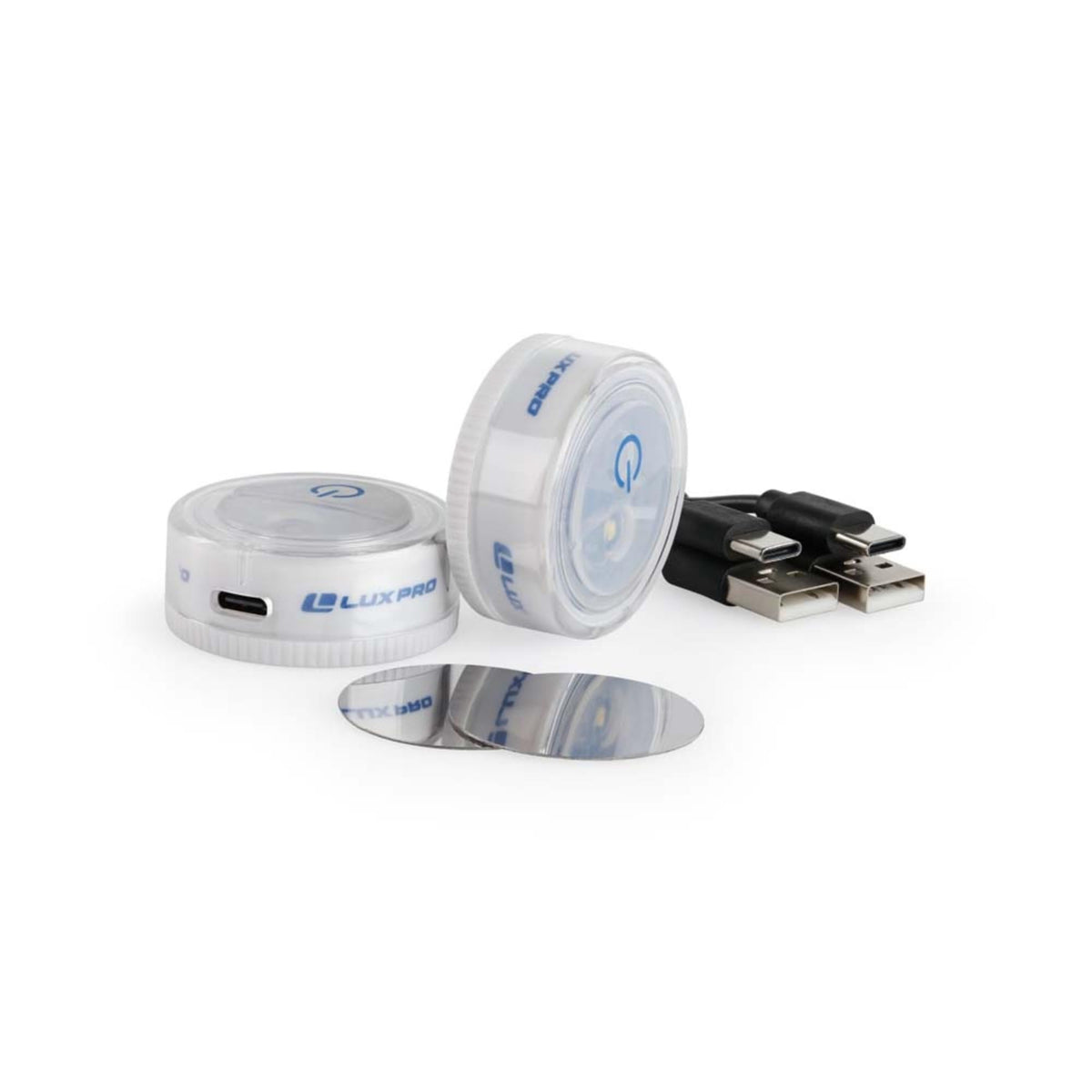 LuxPro puck light in a tackle box for quick gear visibility.