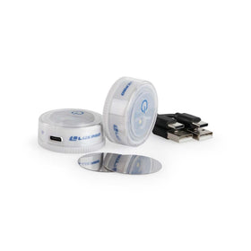 LuxPro puck light in a tackle box for quick gear visibility.