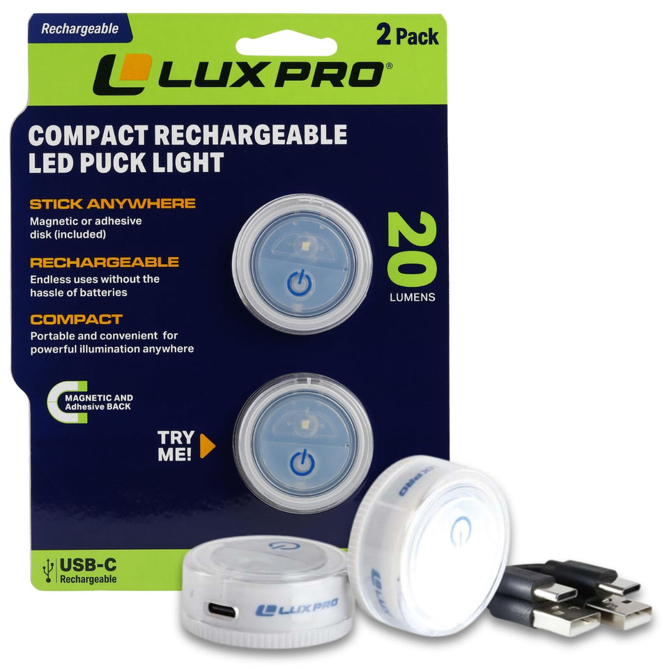 LuxPro puck light under cabinet provides discreet task lighting.