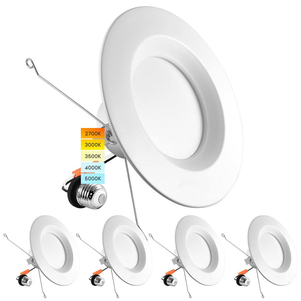 LUXRITE 5-6 inch LED downlight with color-temperature switch for versatile mood lighting