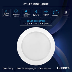 LUXRITE 8in disk light supports quick install in cans or boxes