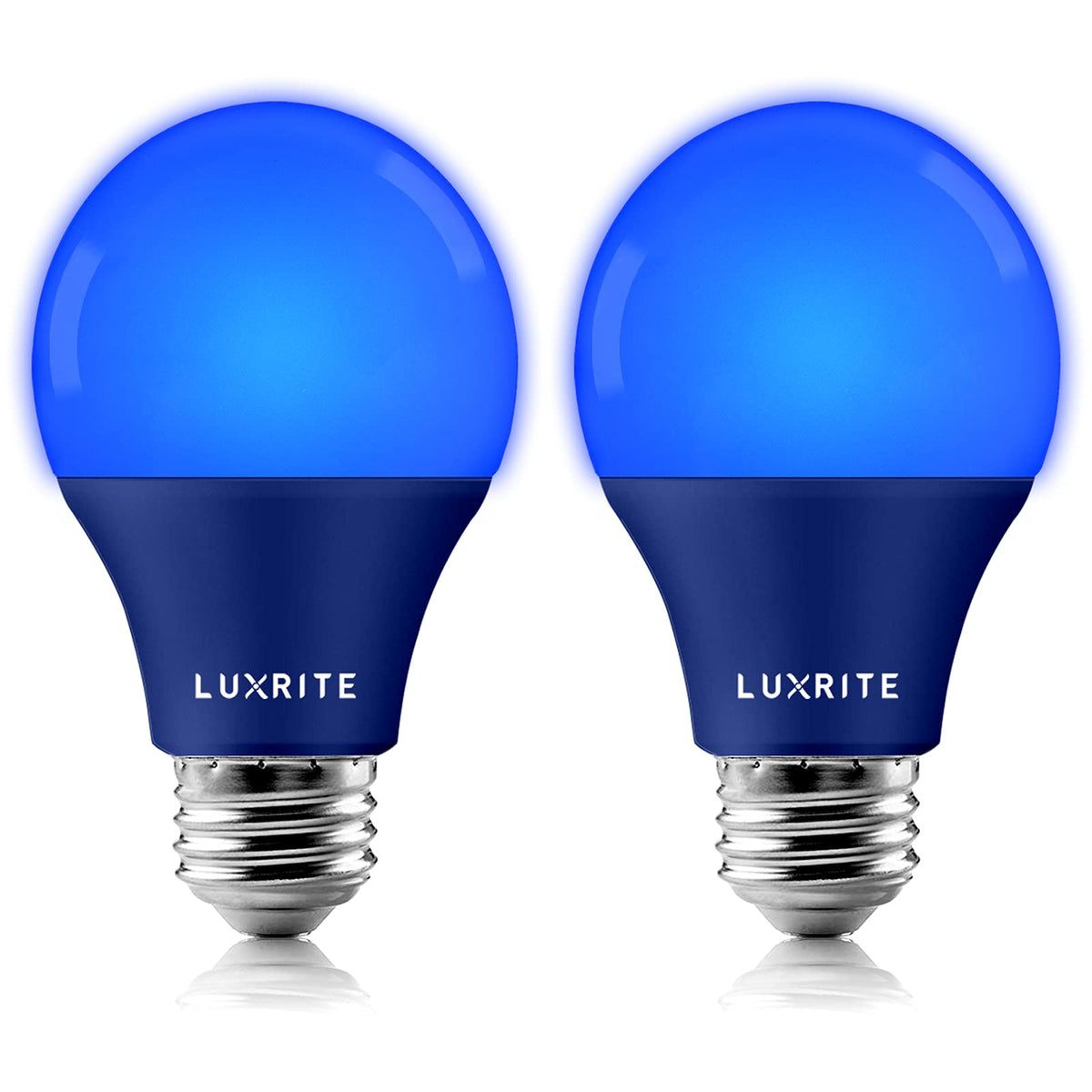 LUXRITE A19 blue light bulb for indoor and outdoor use with vibrant illumination