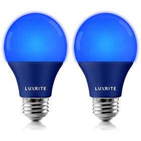 LUXRITE A19 blue light bulb for indoor and outdoor use with vibrant illumination