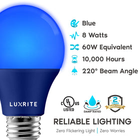 LUXRITE A19 blue bulb easy install for holiday lighting
