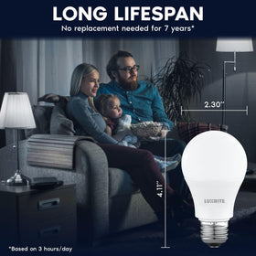LUXRITE A19 LED bulb with 180-degree beam for wide coverage