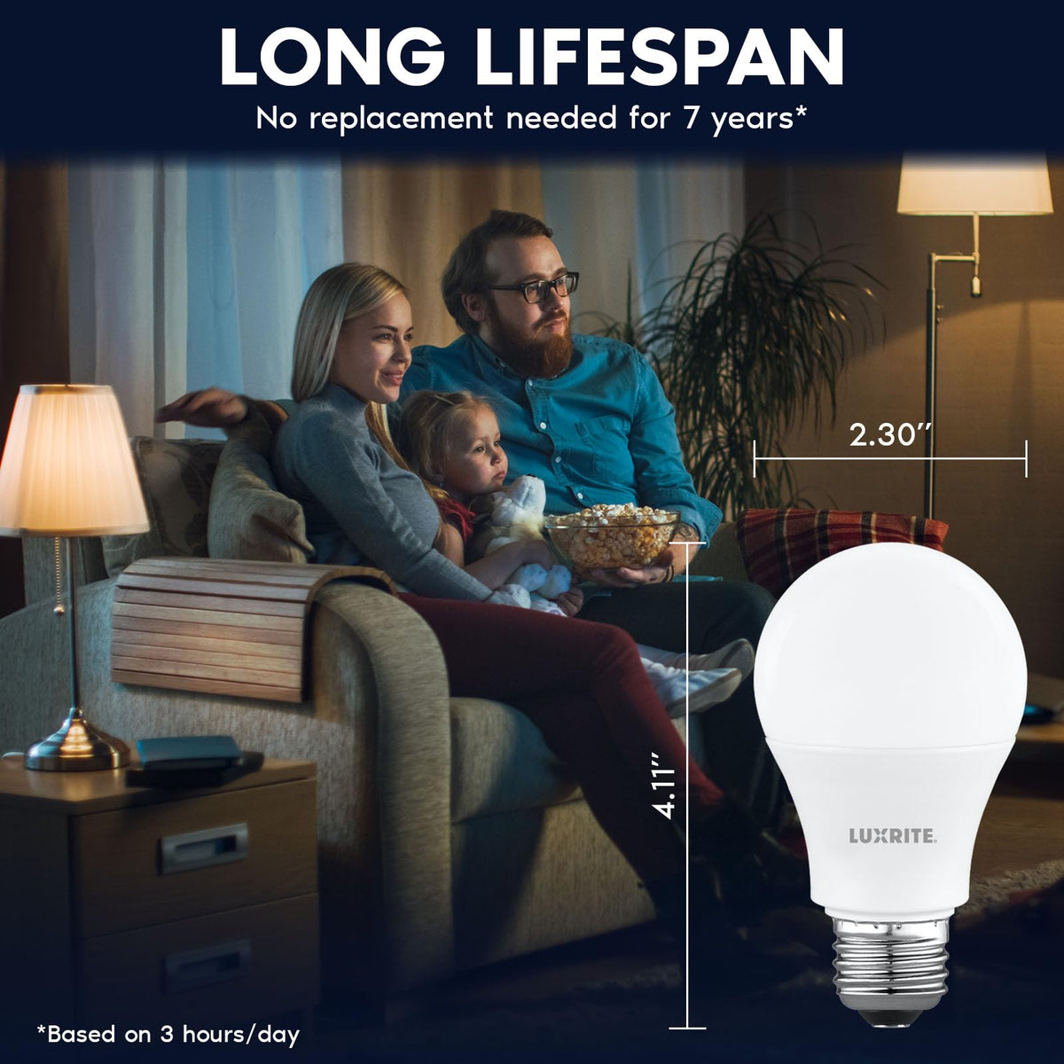 LUXRITE A19 LED bulb 120V flicker-free lighting