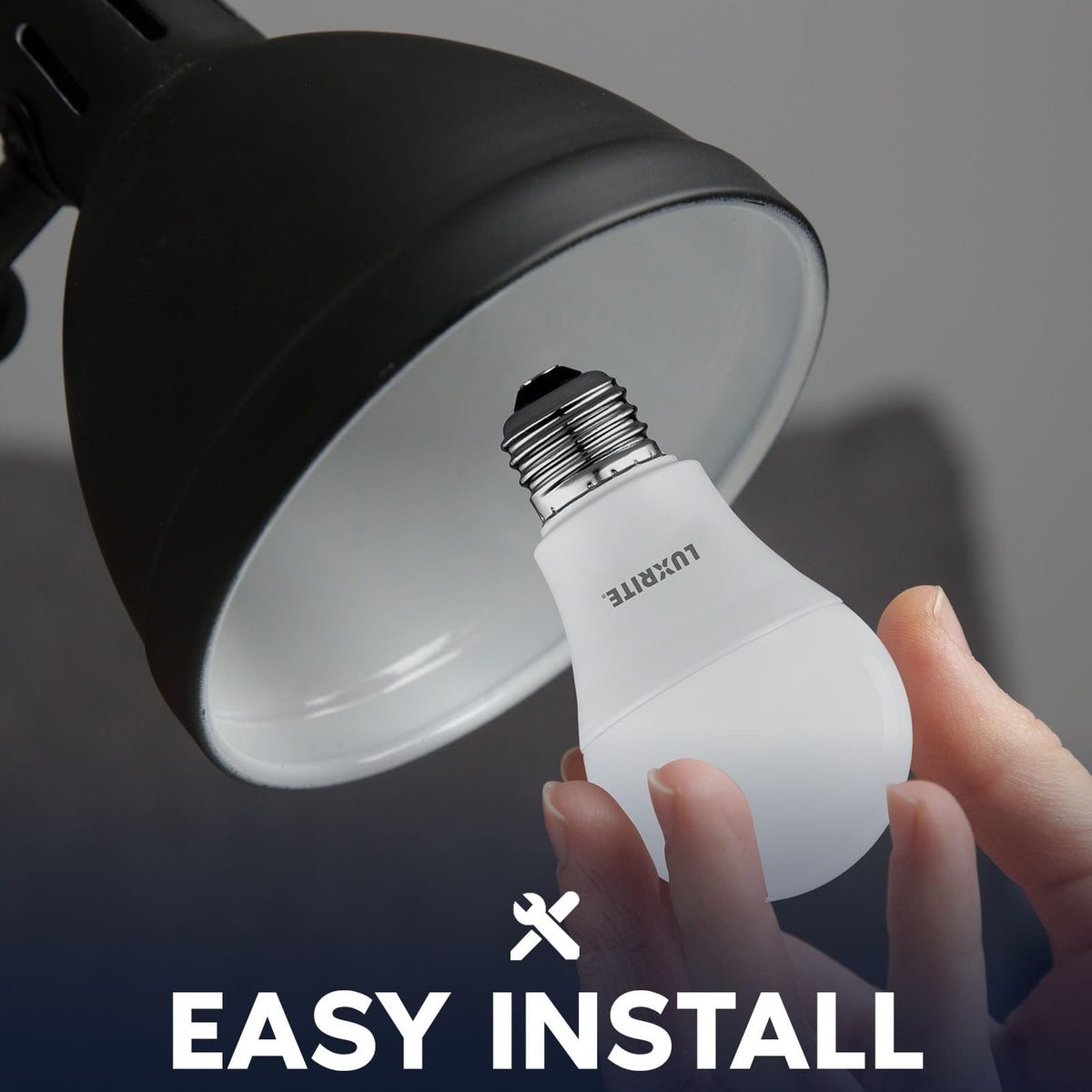 LUXRITE A19 LED bulb designed for enclosed fixtures with reliable performance.